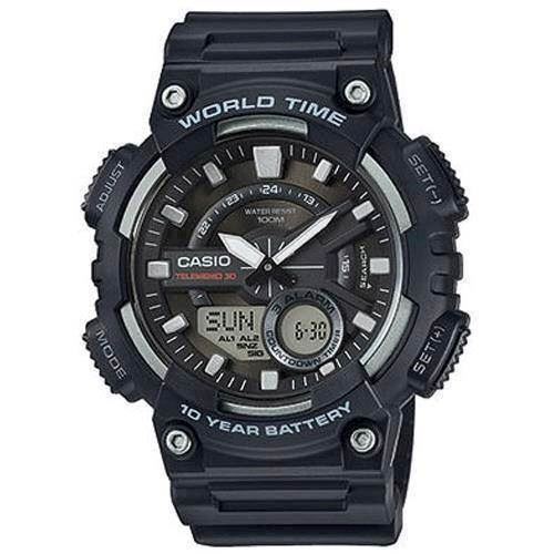 Image of Classic sort resin med stål quartz multifunktion 5479) Herre ur fra Casio, AEQ-110W-1AVEF